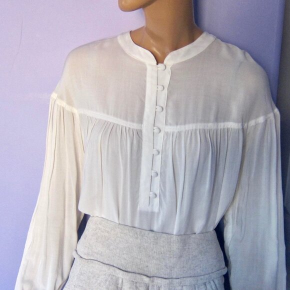 IRIS SETLAKWE White Bamboo Rayon Pleated Poet Tunic Blouse TOP FLOWING - Picture 6 of 9